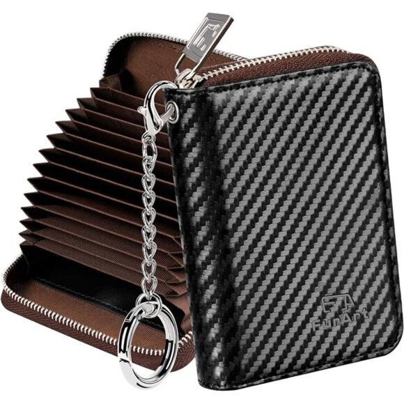 Zipper Card Cases Holder for Women, Carbon Fiber Black - Picture 1 of 7